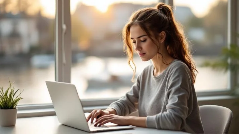 Mann sitzt am Laptop in einem modernen Koblenzer Buero und absolviert eine Online-Weiterbildung